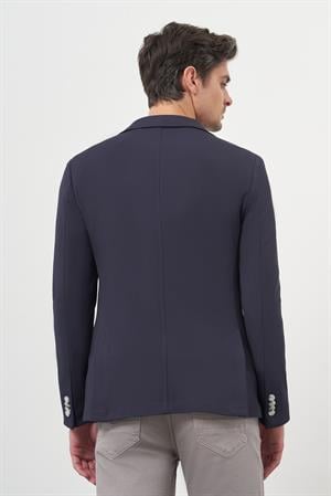 Morven Erkek Lacivert Örme Slim Fit Torba Cep Mono Yaka Spor Ceket