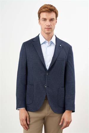 Morven Erkek Lacivert Örme Slim Fit Torba Cep Mono Yaka Spor Ceket