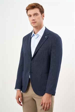 Morven Erkek Lacivert Örme Slim Fit Torba Cep Mono Yaka Spor Ceket