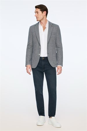 Morven Erkek Lacivert Örme Trend Desenli Slim Fit Mono Yaka Ceket