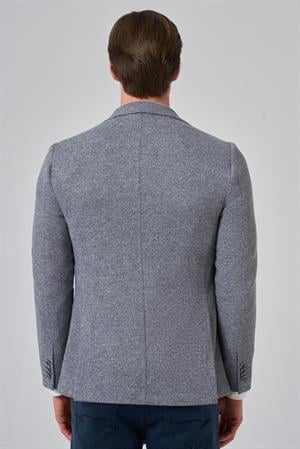 Morven Erkek Lacivert Örme Trend Desenli Slim Fit Mono Yaka Ceket