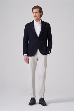 Morven Erkek Lacivert Örme Trend Slim Fit Mono Yaka Ceket