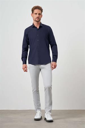 Morven Erkek Lacivert Pamuk Düz Desen İtalyan Yaka Slim Fit Gömlek