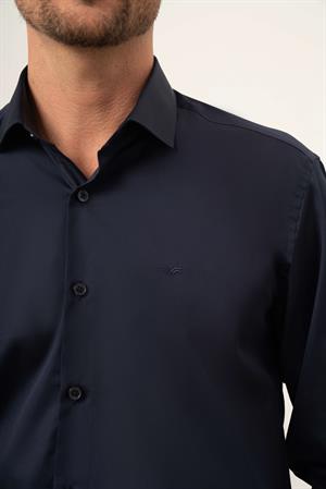 Morven Erkek Lacivert Pamuk Düz Desen İtalyan Yaka Slim Fit Gömlek