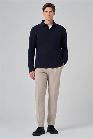 Morven Erkek Lacivert Pamuk Trend Ağaç Kabuğu Desen Dinamik Fit Polo Yaka Sweat-Shirt