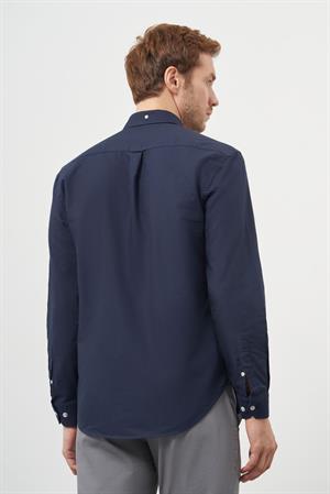 Morven Erkek Lacivert Pamuk Trend Düğmeli Yaka Dynamic Fit Gömlek