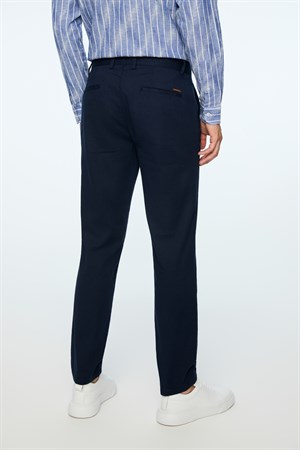 Morven Erkek Lacivert Pamuk Trend Düz Slim Fit Chino Pantolon