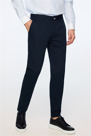 Morven Erkek Lacivert Pamuk Trend Düz Slim Fit Chino Pantolon