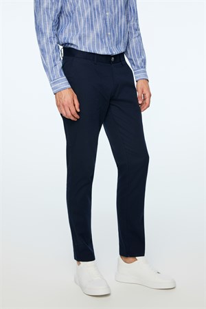 Morven Erkek Lacivert Pamuk Trend Düz Slim Fit Chino Pantolon