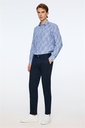 Morven Erkek Lacivert Pamuk Trend Düz Slim Fit Chino Pantolon