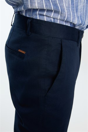 Morven Erkek Lacivert Pamuk Trend Düz Slim Fit Chino Pantolon