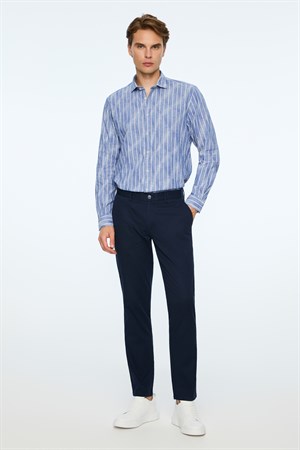 Morven Erkek Lacivert Pamuk Trend Düz Slim Fit Chino Pantolon