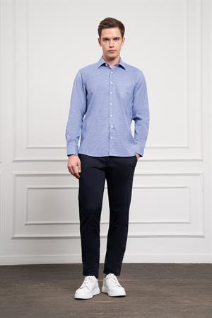 Morven Erkek Lacivert Pamuk Trend Regular Fit Sert Yaka Gömlek