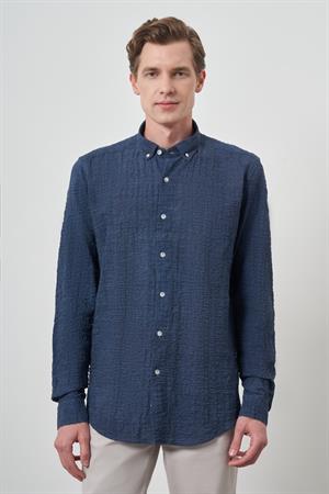 Morven Erkek Lacivert Pamuk Trend Slim Fit Düğmeli Yaka Gömlek