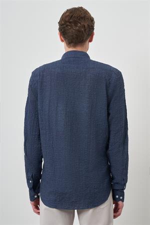 Morven Erkek Lacivert Pamuk Trend Slim Fit Düğmeli Yaka Gömlek