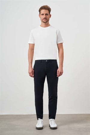 Morven Erkek Lacivert Pamuk Yan Cep Slim Fit Chino Pantolon
