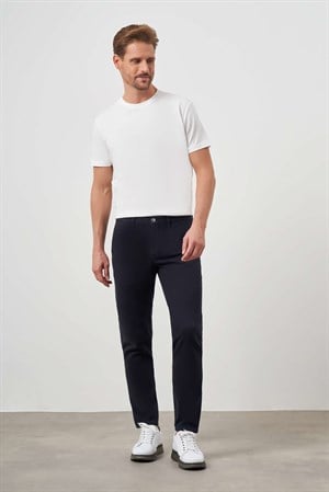 Morven Erkek Lacivert Pamuk Yan Cep Slim Fit Chino Pantolon