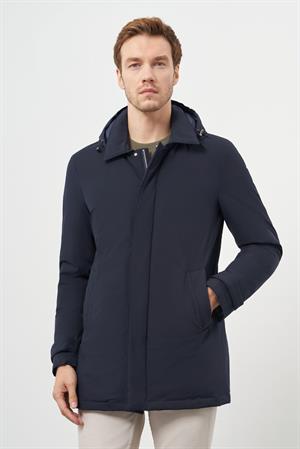 Morven Erkek Lacivert Poliamit Çıtçıtlı Kapüşonlu Mont
