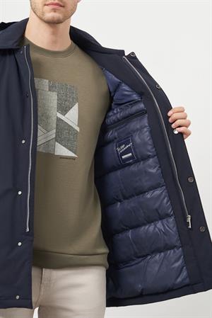 Morven Erkek Lacivert Poliamit Çıtçıtlı Kapüşonlu Mont