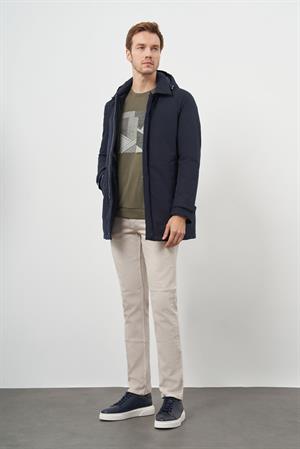 Morven Erkek Lacivert Poliamit Çıtçıtlı Kapüşonlu Mont