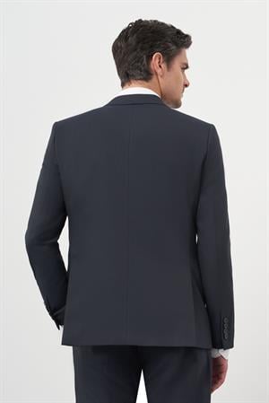 Morven Erkek Lacivert Poliviskon Basic Jakar Desen Slim Fit Sivri Yaka Takım Elbise