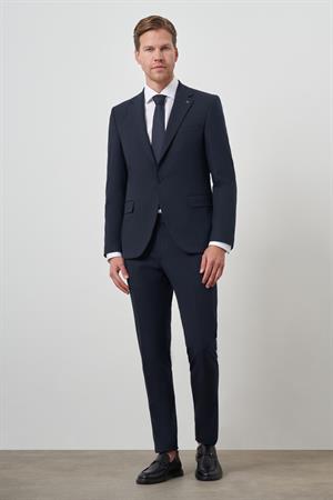 Morven Erkek Lacivert Poliviskon Çizgili Slim Fit Mono Yaka Takım Elbise