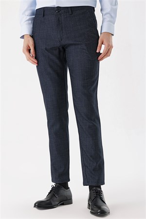 Morven Erkek Lacivert Poliviskon Desenli Slim Fit  Pantolon