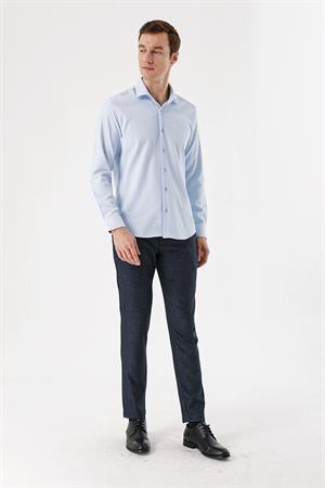 Morven Erkek Lacivert Poliviskon Desenli Slim Fit  Pantolon