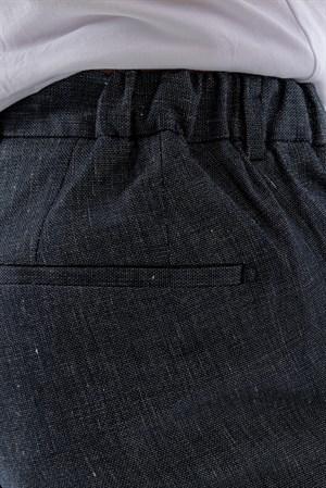 Morven Erkek Lacivert Poliviskon-Keten Desenli Yandan Lastikli Slim Fit Pantolon