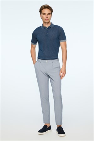 Morven Erkek Lacivert Poliviskon Trend Desenli Slim Fit Lastikli Pantolon