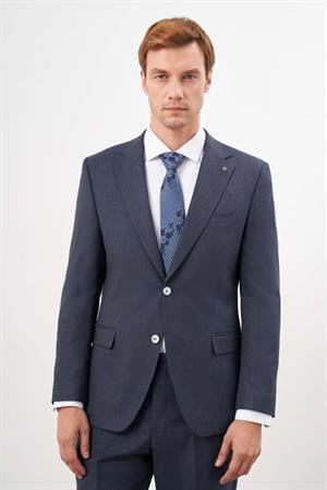 Morven Erkek Lacivert Poliviskon Trend Ekoseli Dynamic Fit Mono Yaka Takım Elbise