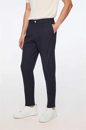 Morven Erkek Lacivert Poliviskon Trend Düz Slim Fit Pantolon