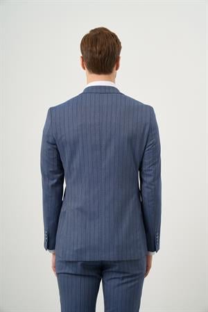 Morven Erkek Lacivert Poliviskon Trend Kruvaze Slim Fit Sivri Yaka Takım Elbise