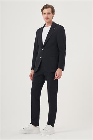 Morven Erkek Lacivert Poliviskon Trend Çizgili Slim Fit Mono Yaka Takım Elbise