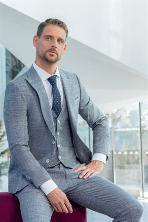 Morven Erkek Lacivert Poliviskon Trend Yelekli Desenli Slim Fit Sivri Yaka Takım Elbise