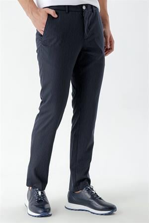 Morven Erkek Lacivert Poliviskon Trend Çizgili Slim Fit Classic Pantolon