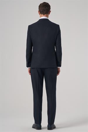 Morven Erkek Lacivert Poliviskon Trend Çizgili Slim Fit Sivri Yaka Yelekli Takım Elbise