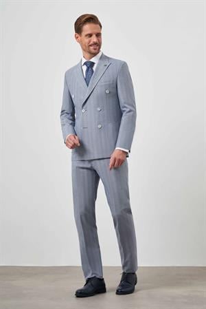 Morven Erkek Lacivert Poliviskon Trend Kruvaze Slim Fit Sivri Yaka Takım Elbise