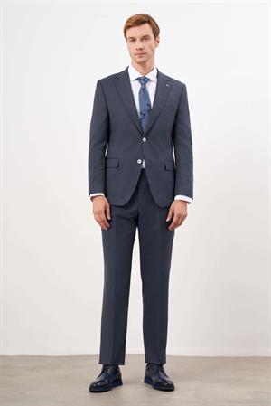 Morven Erkek Lacivert Poliviskon Trend Ekoseli Dynamic Fit Mono Yaka Takım Elbise