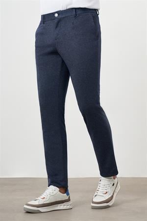 Morven Erkek Lacivert Poliviskon Trend Pileli Slim Fit Spor Pantolon