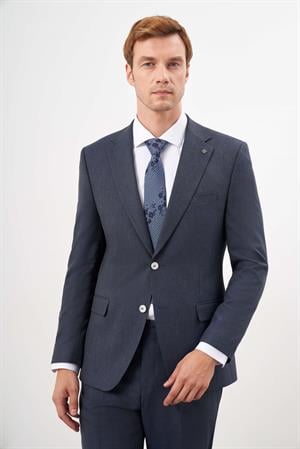 Morven Erkek Lacivert Poliviskon Trend Ekoseli Dynamic Fit Mono Yaka Takım Elbise