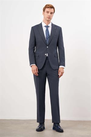 Morven Erkek Lacivert Poliviskon Trend Ekoseli Dynamic Fit Mono Yaka Takım Elbise