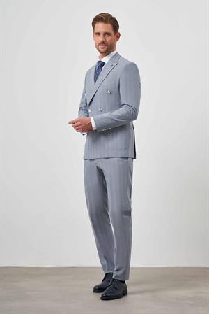 Morven Erkek Lacivert Poliviskon Trend Kruvaze Slim Fit Sivri Yaka Takım Elbise