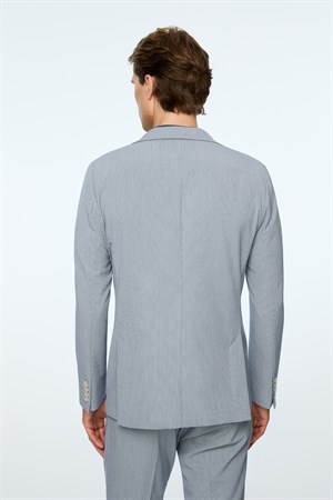 Morven Erkek Lacivert Poliviskon Trend Desenli Slim Fit Mono Yaka Ceket