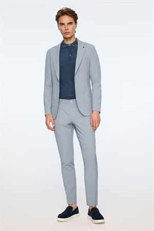 Morven Erkek Lacivert Poliviskon Trend Desenli Slim Fit Mono Yaka Ceket
