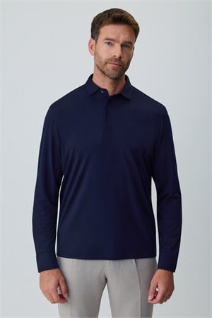 Morven Erkek Lacivert Polo Yaka Rayon Sweatshirt