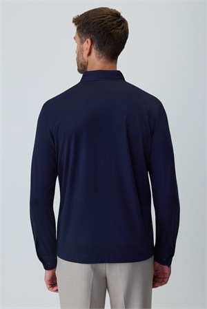 Morven Erkek Lacivert Polo Yaka Rayon Sweatshirt