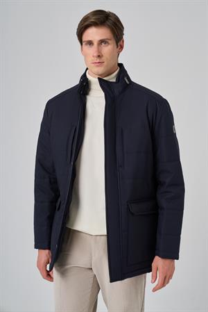 Morven Erkek Lacivert Polyester Çıtçıtlı Kapüşonlu Mont