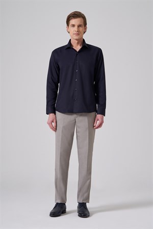 Morven Erkek Lacivert Polyester Trend Slim Fit Tam İtalyan Yaka Gömlek