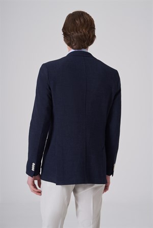 Morven Erkek Lacivert Polyester Trend Desenli Slim Fit Ceket